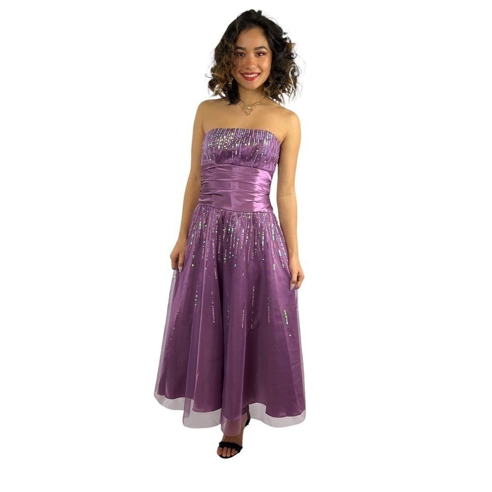 Masquerade Vintage Y2K Vibe Empire Waist Sequin Mesh Gown Corset Whimsigoth 3/4